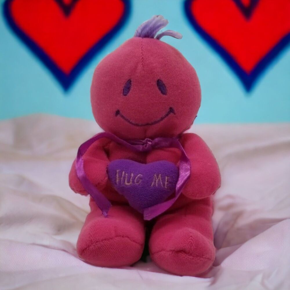 Plush Toy Magenta Smiling Holding Hug Me Heart Pillow String Hair Home Decor